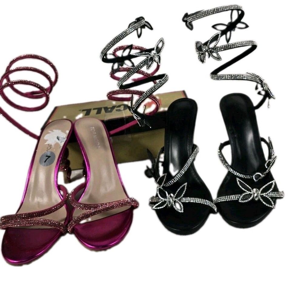 2 Pairs Black Charlotte Butterfly Black & Top Moda Pink Heels 👠 Sz 7